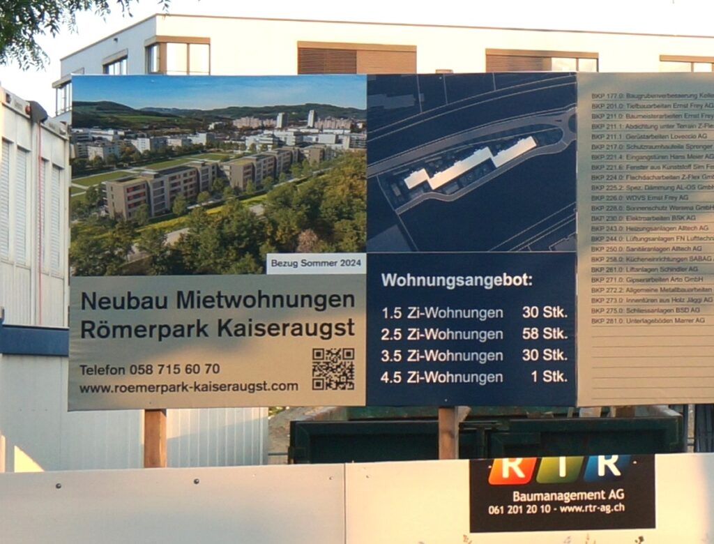 In Kaiseraugst, über einer der größten Römerstädte der Schweiz gebaut, wird eine große neue Wohnanlage als „Römerpark“ vermarktet. 